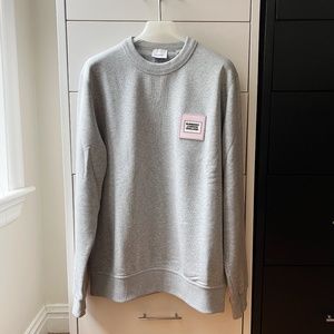 Burberry Gray Crewneck Sweater with Pink Logo Patch